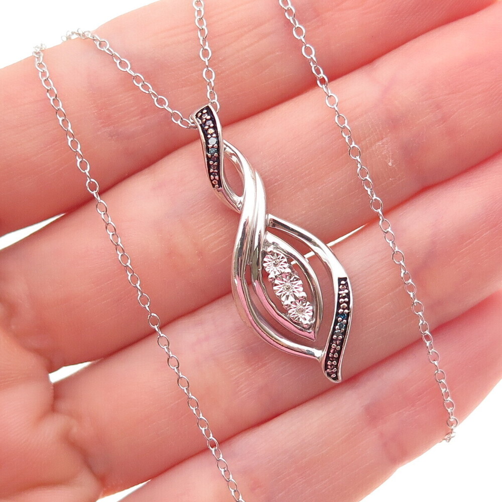 925 Sterling Silver Real Blue & White Diamond Infinity Cable Chain Necklace 18"